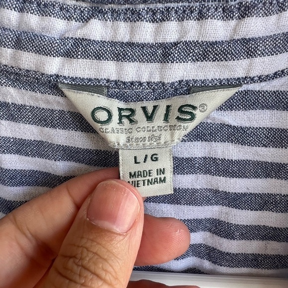 Orvis Striped Linen Button Down Shirt - Size L - Nautical Summer Casual Modest - Picture 2 of 8